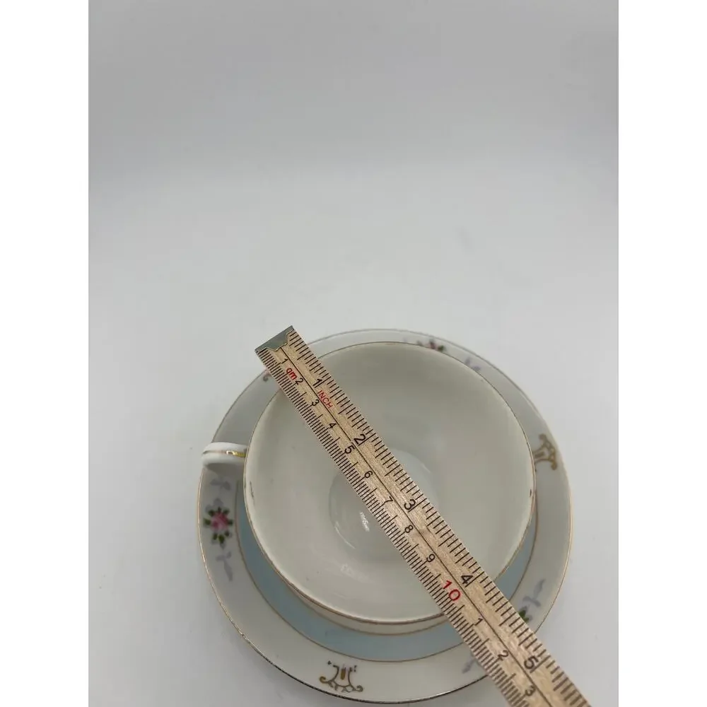 Vintage Tea Cup and Saucer Nippon Blue White Flowers‎ Floral Gold